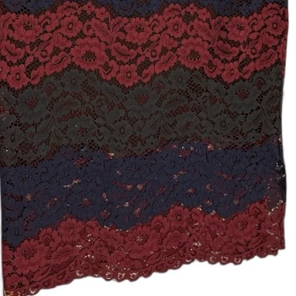 Sandro Red Blue Lace 2 Piece Long Sleeve Lined Pencil MIDI Skirt Set Size 3 US 8 - Picture 5 of 11